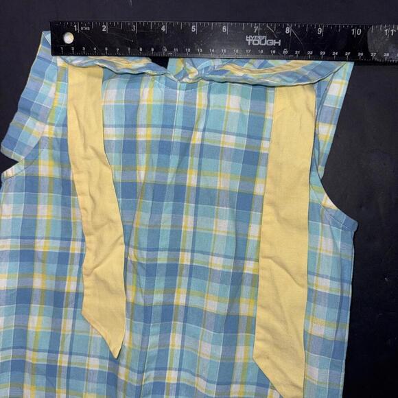Vintage Rags Land Kids Blue Plaid Gingham Smocked Romper Jon Jon Shortalls 3 - Picture 4 of 14